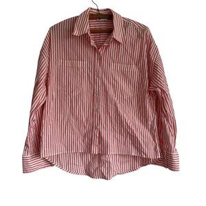 Esprit Red and White  Striped High Low Cotton Blend Button Up Women's Size Small